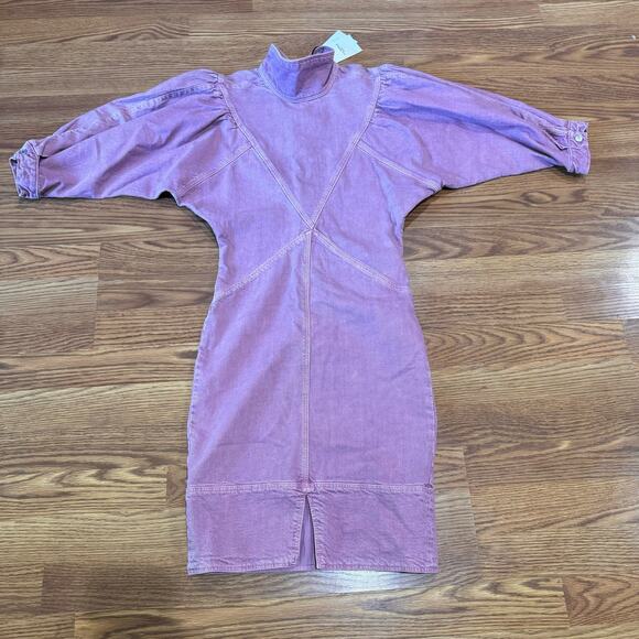 ISABEL MARANT ÉTOILE PUFF SLEEVE DENIM DRESS IN PINK size 34 / us XS - Picture 11 of 15